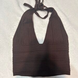 Garage Brown Knit Halter Crop Top